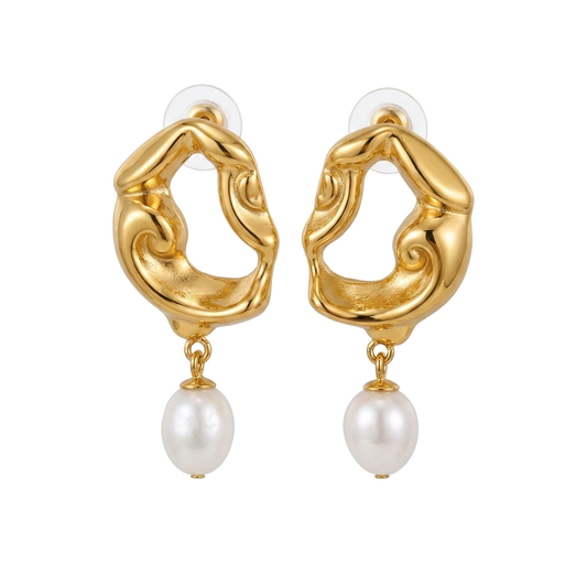 Pair of Tide Pearl Earrings on white background
