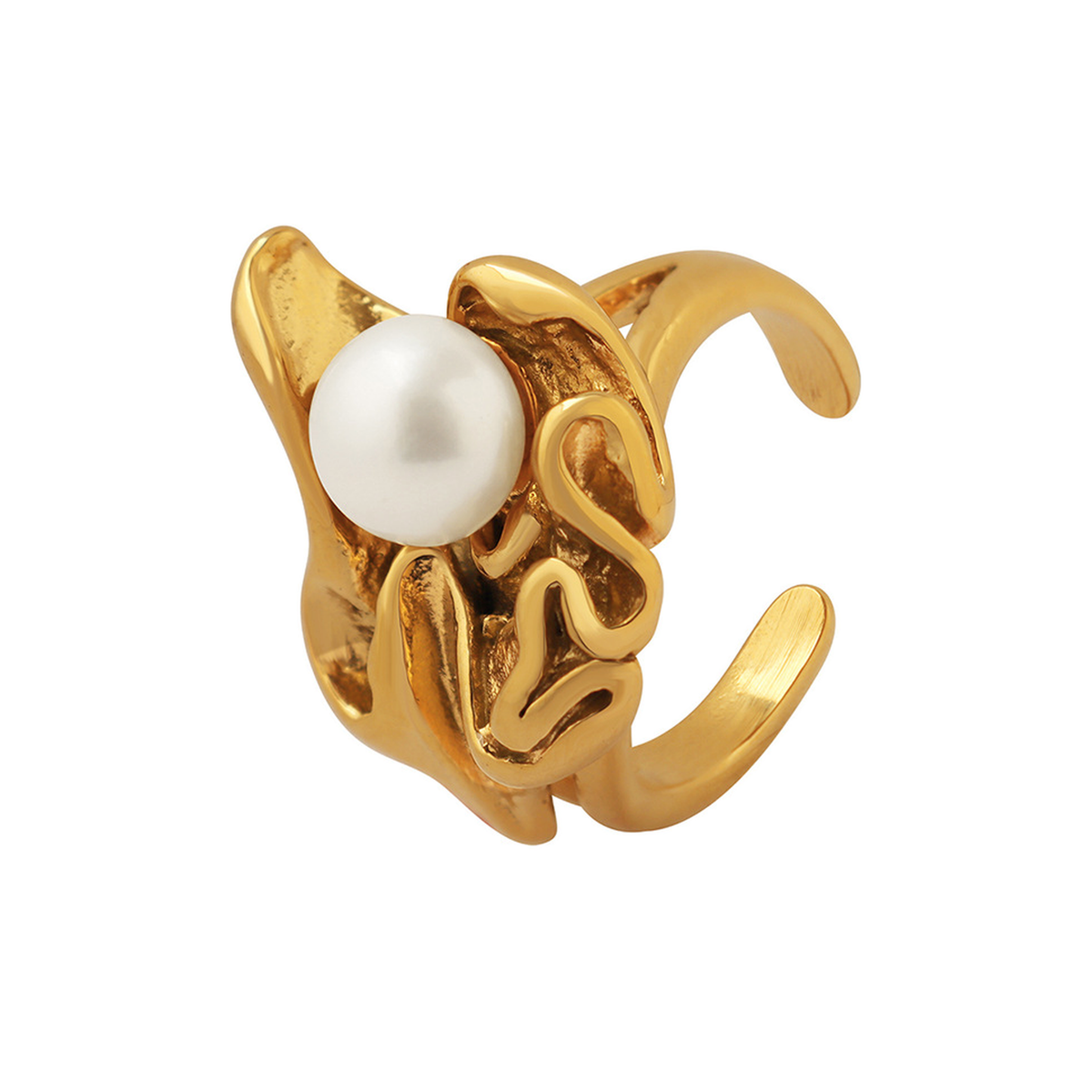 Coral Bloom Ring with pearl detail on white background